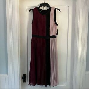 Alfani Burgundy and Blush Pleated Midi Dress